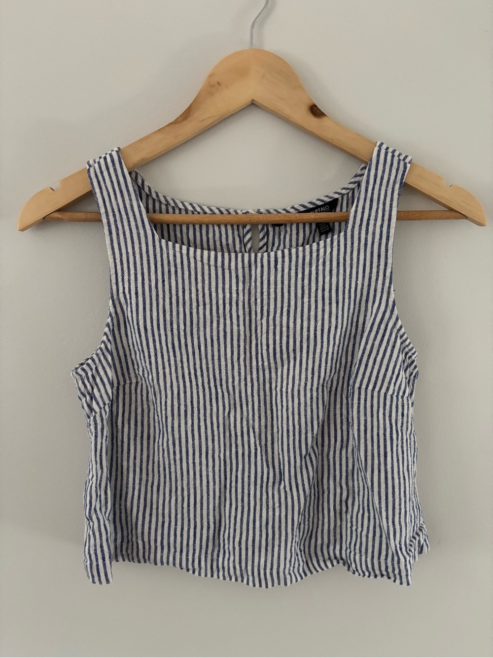Linen Blend Blue and White Striped Sleeveless Tank